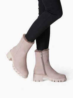 Tamaris Bottine En Cuir - Doublure Chaude Beige | Bottines