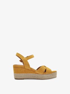 Tamaris Sandale A Talon En Cuir - Jaune | Des Sandales