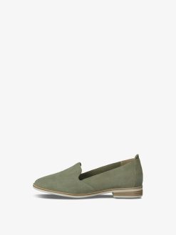 Tamaris Babouche En Cuir - Vert | Chaussures Basses Et Pantoufles