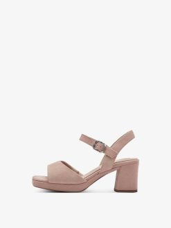 Tamaris Sandale A Talon En Cuir - Rose | Des Sandales