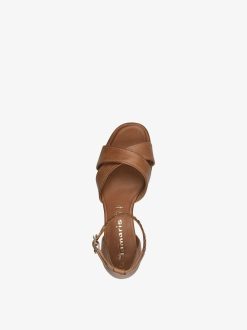 Tamaris Sandale A Talon En Cuir - Marron | Des Sandales