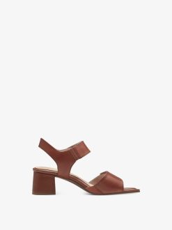 Tamaris Sandale A Talon En Cuir - Marron | Des Sandales