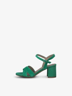 Tamaris Sandale A Talon En Cuir - Vert | Des Sandales