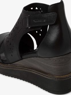 Tamaris Sandale A Talon En Cuir - Noir | Des Sandales