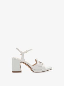 Tamaris Sandale A Talon En Cuir - Blanc | Des Sandales