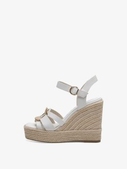 Tamaris Sandale A Talon En Cuir - Blanc | Des Sandales