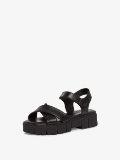 Tamaris Sandale A Talon En Cuir - Noir | Des Sandales