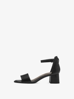 Tamaris Sandale A Talon En Cuir - Noir | Des Sandales