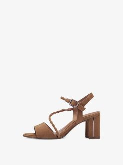 Tamaris Sandale A Talon En Cuir - Marron | Des Sandales