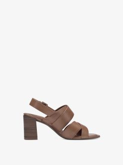 Tamaris Sandale A Talon En Cuir - Marron | Des Sandales