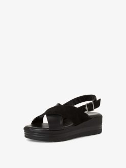 Tamaris Sandale A Talon En Cuir - Noir | Des Sandales