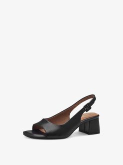 Tamaris Sandale A Talon En Cuir - Noir | Des Sandales