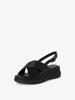 Tamaris Sandale A Talon En Cuir - Noir | Des Sandales