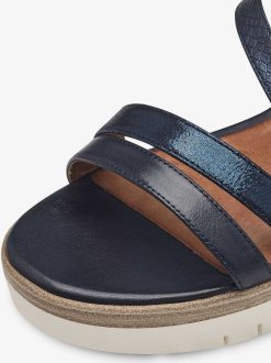 Tamaris Sandale A Talon En Cuir - Bleu | Des Sandales