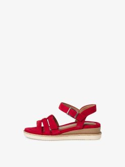 Tamaris Sandale A Talon En Cuir - Rouge | Des Sandales