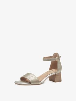 Tamaris Sandale A Talon En Cuir - Or | Des Sandales