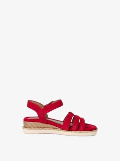 Tamaris Sandale A Talon En Cuir - Rouge | Des Sandales