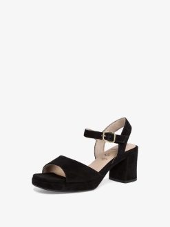 Tamaris Sandale A Talon En Cuir - Noir | Des Sandales