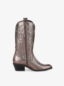 Tamaris Bottes Cowboy En Cuir - Metallise | Bottines