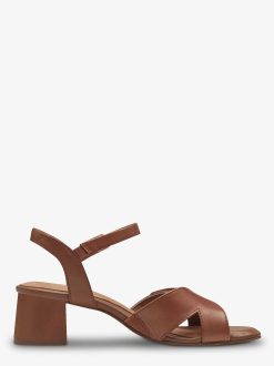 Tamaris Sandale A Talon En Cuir - Marron | Des Sandales