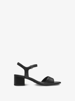 Tamaris Sandale A Talon En Cuir - Noir | Des Sandales