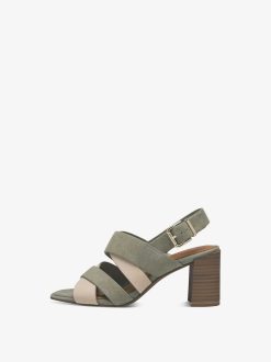 Tamaris Sandale A Talon En Cuir - Vert | Des Sandales