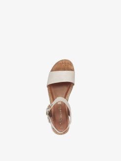 Tamaris Sandale A Talon En Cuir - Beige | Des Sandales