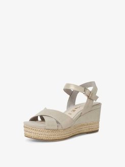 Tamaris Sandale A Talon En Cuir - Beige | Des Sandales