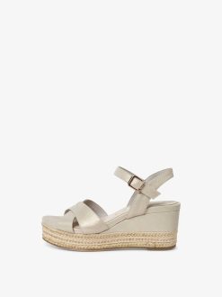 Tamaris Sandale A Talon En Cuir - Beige | Des Sandales