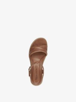 Tamaris Sandale A Talon En Cuir - Marron | Des Sandales