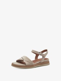 Tamaris Sandale A Talon En Cuir - Marron | Des Sandales