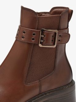 Tamaris Bottine Chelsea En Cuir - Marron | Bottines