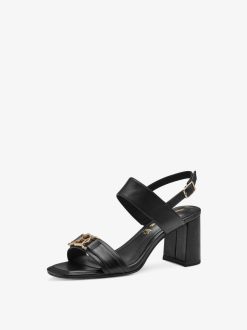 Tamaris Sandale A Talon En Cuir - Noir | Des Sandales