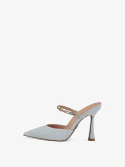 Tamaris Sandale A Talon En Cuir - Bleu | Mules