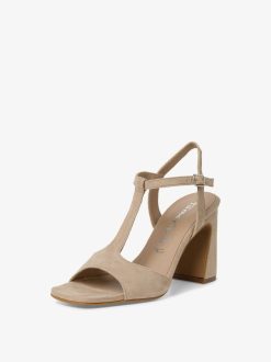 Tamaris Sandale A Talon En Cuir - Beige | Des Sandales