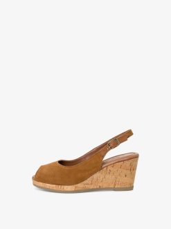 Tamaris Sandale A Talon En Cuir - Marron | Des Sandales