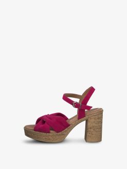 Tamaris Sandale A Talon En Cuir - Rose | Des Sandales