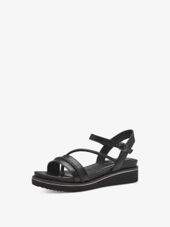 Tamaris Sandale A Talon En Cuir - Noir | Des Sandales