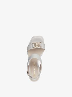 Tamaris Sandale A Talon En Cuir - Blanc | Des Sandales