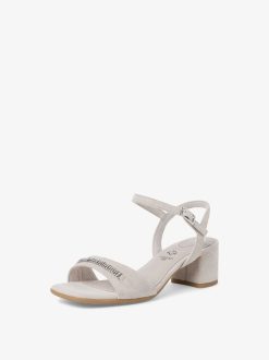 Tamaris Sandale A Talon En Cuir - Gris | Des Sandales