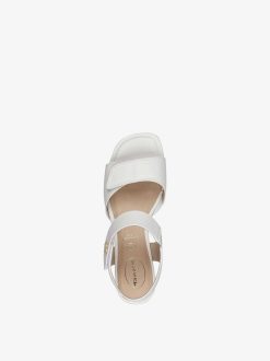 Tamaris Sandale A Talon En Cuir - Blanc | Des Sandales