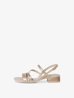 Tamaris Sandale A Talon En Cuir - Beige | Des Sandales