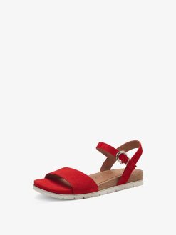 Tamaris Sandale En Cuir - Rouge | Des Sandales