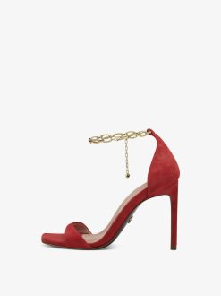 Tamaris Sandale A Talon En Cuir - Rouge | Des Sandales