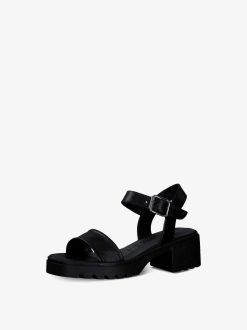 Tamaris Sandale A Talon En Cuir - Noir | Des Sandales