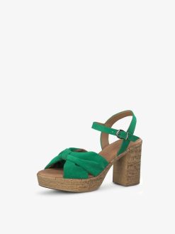 Tamaris Sandale A Talon En Cuir - Vert | Des Sandales