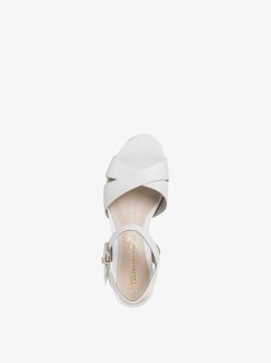 Tamaris Sandale A Talon En Cuir - Blanc | Des Sandales