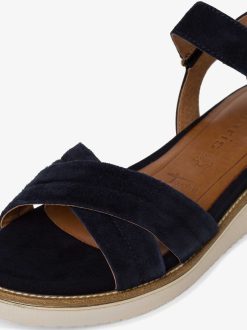 Tamaris Sandale A Talon En Cuir - Bleu | Des Sandales