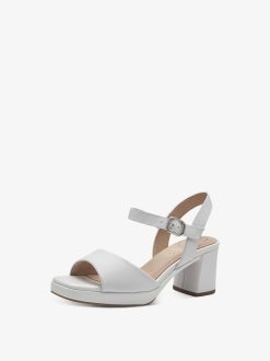 Tamaris Sandale A Talon En Cuir - Blanc | Des Sandales