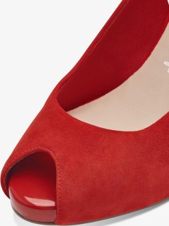 Tamaris Peeptoe En Cuir - Rouge | Pompes